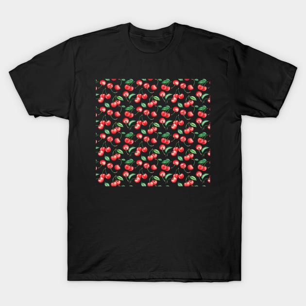 Red Cherry Fruit Pattern T-Shirt by edwardecho